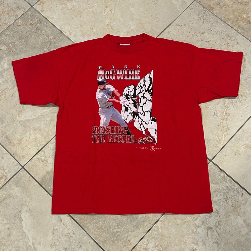 Vintage Sport Attack Mark McGwire Shirt Mens XL Red Smashing The Record 1998‎